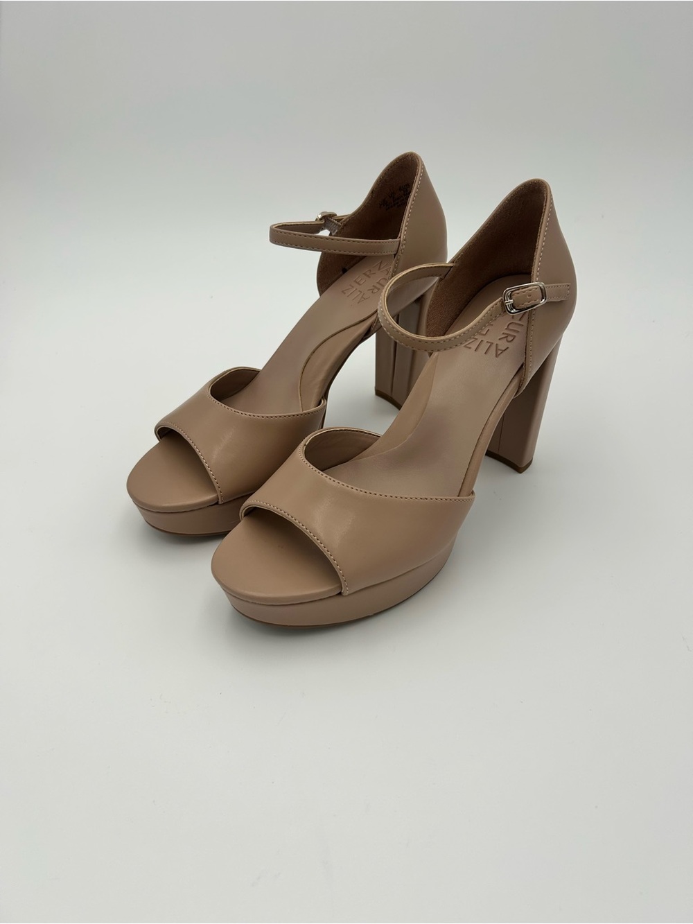 Naturalizer Tan Platform Block Heel Ankle-Strap Sandals